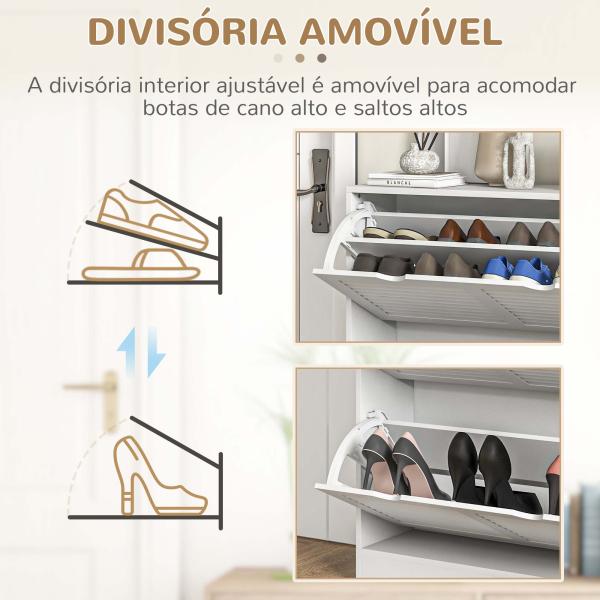 Sapateira Moderna com 2 Gavetas Rebatíveis e Prateleias Ajustáveis para 16 Pares de Sapatos Sapateira Compacta 81,5x25x83 cm Branco