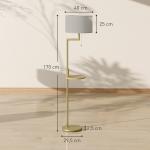 Candeeiro de Pé com Mesa Auxiliar Lâmpada E27 Máx. 40W Ecrã de Linho Interruptor de Corrente e Carregador USB Ø40x170 cm Dourado