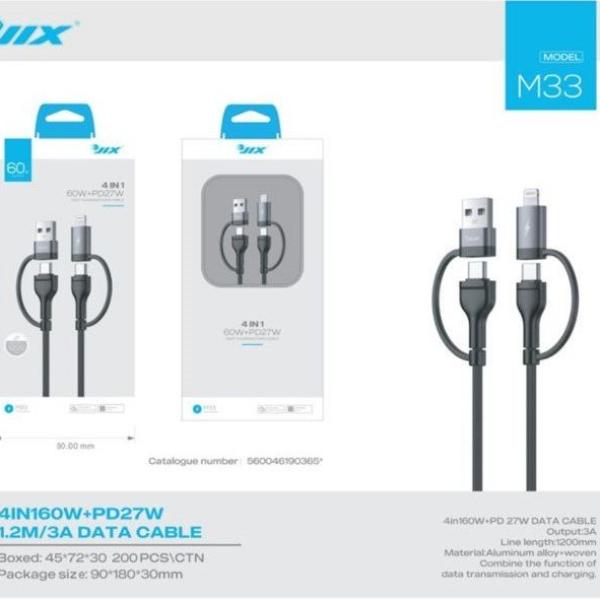 Cabo 4 em 1 Type-C / USB (M33) – 60W + PD 27W