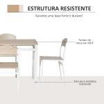 Conjunto de Mesa e Cadeiras de Refeição Mesa de Cozinha Retangular com 4 Cadeiras Estilo Moderno Carvalho e Branco