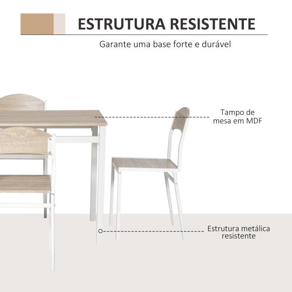Conjunto de Mesa e Cadeiras de Refeição Mesa de Cozinha Retangular com 4 Cadeiras Estilo Moderno Carvalho e Branco