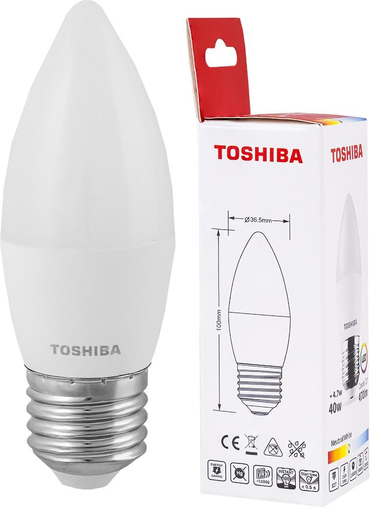 Lâmpada LED E27 C37 4,7W 4000K 470Lm - TOSHIBA