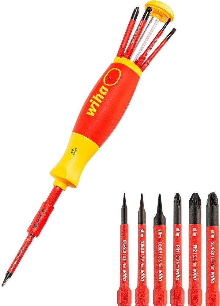 Chave de Fendas Simples c/ 6 Bits (Vermelho/Amarelo) - WIHA