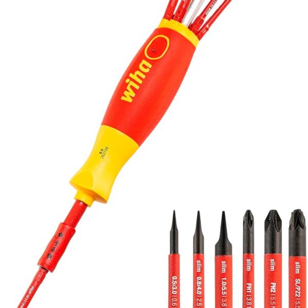 Chave de Fendas Simples c/ 6 Bits (Vermelho/Amarelo) - WIHA