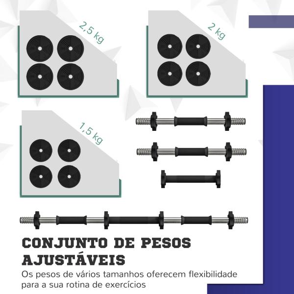 Conjunto de Halteres 25 kg 2 em 1 com Barra e Pega Antiderrapante para Treino de Força em Casa Ginásio Escritório Preto e Verde