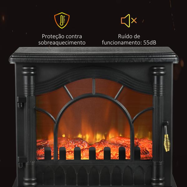 Lareira Elétrica 1000W/2000W com Temperatura Ajustável e Brilho Ajustável para Ambientes 15 - 30 m² 55x31x58 cm Preto