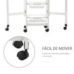 Carrinho de Cozinha Dobrável Carrinho Auxiliar com Rodas 1 Gaveta e 3 Cestos de Metal 97,2x37x77,5 cm Branco e Madeira