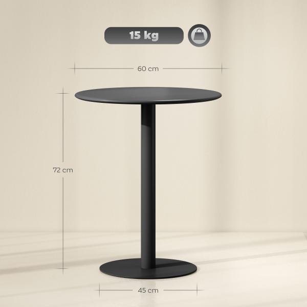 Mesa de Refeição Redonda para 2 Pessoas Mesa de Cozinha de Aço para Interior e Exterior Ø60x72 cm Preto