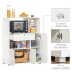Aparador Auxiliar para Microondas Buffet de Cozinha com 2 Armários com Portas 1 Gaveta e Prateleiras de Armazenamento 90x40x120cm Branco
