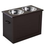 Comedouro Elevado para Cães com 2 Tigelas de Aço Inoxidável e Espaço de Armazenamento Oculto 60x30x41 cm Castanho Escuro