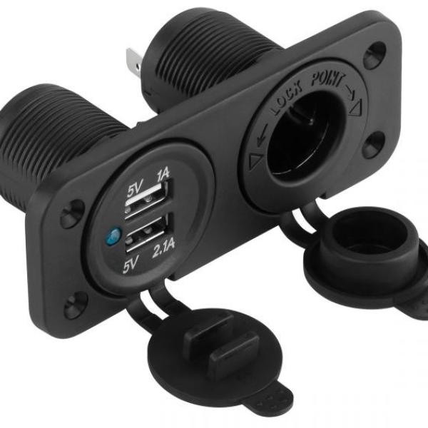 Tomada de Isqueiro de Painel c/ 2x USB (5V / 2.1A/1A) - 105x45mm