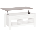 Mesa de Centro com Bancada Elevável Mesa de Centro com 2 Compartimentos Abertos Bancada de Imitação a Mármore Mesa Retangular para Sala de Estar 105x50x49cm Branco