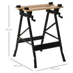Bancada de Trabalho Dobrável Portátil com Placas Ajustáveis em Ângulo e Distância Bambú e Aço Carga Máx. 150kg 63,5x60x5x78cm Madeira Natural e Preto