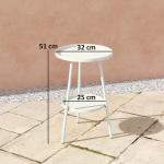 Mesa de Jardim Redonda de 2 Níveis Mesa de Exterior Ø32x51 cm com Bandeja Inferior e Estrutura de Metal Branco