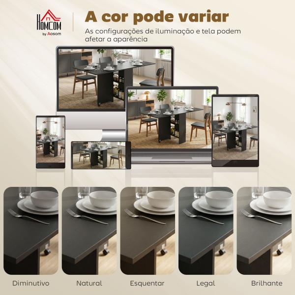 Mesa de Cozinha Dobrável com 2 Prateleiras de Armazenamento e Laterais Dobráveis 75x140x74 cm Preto