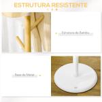 Cabide de Pé de Bambu Moderno com 8 Ganchos para Roupas Bolsas Ø37,8x175,6 cm Madeira e Branco