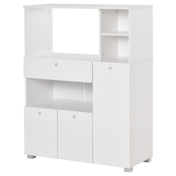 Aparador Auxiliar para Microondas Buffet de Cozinha com 2 Armários com Portas 1 Gaveta e Prateleiras de Armazenamento 90x40x120cm Branco