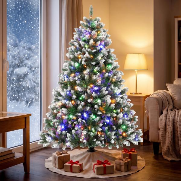 Árvore de Natal 180 cm com 350 Luzes LED, 11 Modos, Comando à Distância, 1020 Pontas, Base Metálica Dobrável, Verde