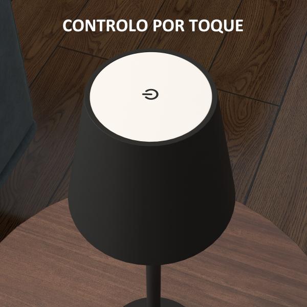 Candeeiro de Mesa com Luzes LED Candeeiro de Mesa Sem Fios Recarregável por USB - C 3 Cores Ø11,2x36,5 cm Preto