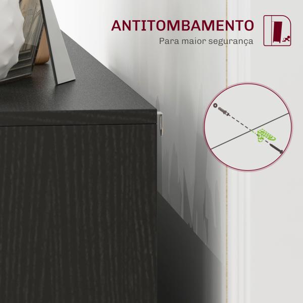 Aparador de 4 Portas Aparador de Sala com Prateleiras Ajustáveis e Pés de Madeira para Cozinha Branco e Preto 120x35x77,4 cm