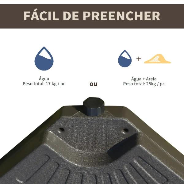 Base para Chapéu de Sol em 4 Partes Recarregável com Areia ou Água Desmontável para Jardim Pátio Ar Livre 100x100x10,5cm Marrom