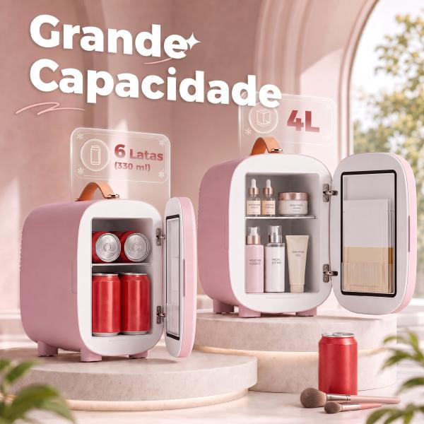 Frigorífico Pequeno de Cosméticos 4L 9V/240V para Arrefecer e Aquecer Mini Frigorífico para Beleza 20,3x26,3x28 cm Rosa