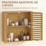 Armário de Parede de Bambu Móvel de Casa de Banho Suspenso com Prateleira Ajustável Portas de Ripas 60x20x60 cm Madeira