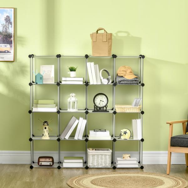 Armário Modular de Plástico Organizador de Sapatos com 16 Cubos de 30x30x30cm para Entrada Corredor 125x32x125 cm Transparente