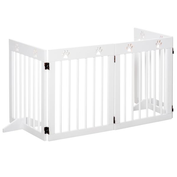 Barreira de Segurança Dobrável para Cães Grade de Proteção de 4 Painéis com Pés para Portas Escadas Corredor 204x30x61cm Branco