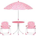 Conjunto Infantil de Mesa e Cadeiras de Jardim de 4 Peças Cadeiras Dobráveis Chapéu de Sol Desmontável Design Unicórnios Rosa