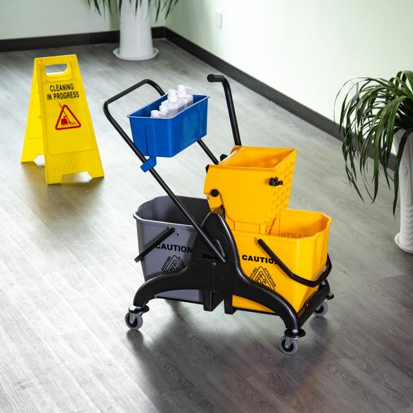 Balde de Esfregona 26 L com Rodas, Sistema de Espremedor, Asa de Transporte e Duplo Compartimento 78x45x95 cm Multicolor