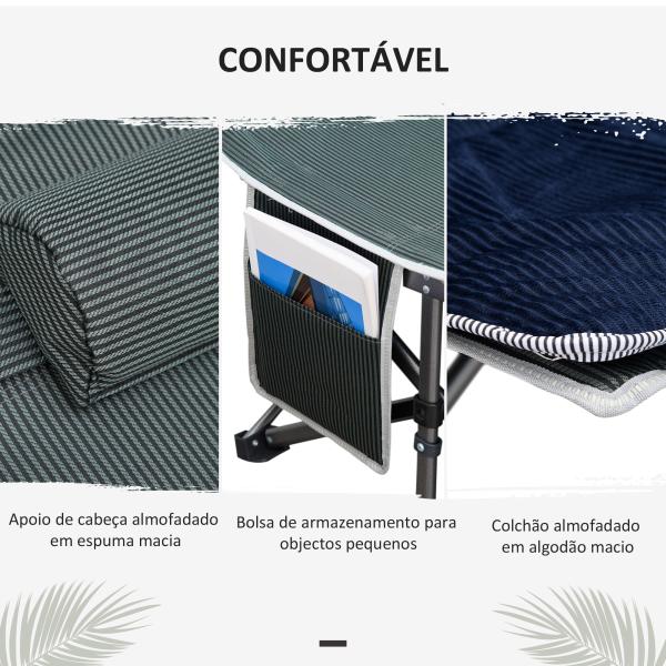 Cama de Campismo Dobrável com Almofada Bolso Lateral e Bolsa de Transporte 188x64,5x53 cm Preto e Azul Escuro