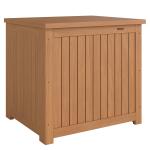 Baú de Exterior em Madeira 130L Arca de Armazenamento com Forro Tampa Articulada e Correia 63x51x58,5 cm Castanho