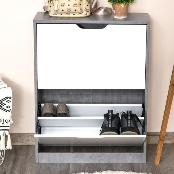 Sapateira Moderna com 2 Prateleiras Abatíveis para 8 Pares de Sapatos Sapateira Estreita 62,5x26x81 cm Cinza