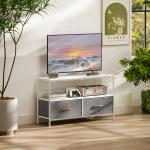 Móvel de TV com Prateleira e 2 Gavetas de Tecido Dobráveis para Televisores até 47 Polegadas 98x29x56 cm Branco e Cinza