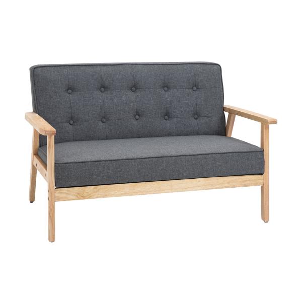 Sofá de 2 Lugares com Encosto e Almofadas Acolchoados Pés de Madeira Antiderrapantes para Sala de estar Dormitório Oficina 114x66x69 cm Cinza