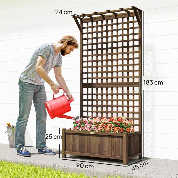 Floreira com Treliça de Madeira Caixa de Plantio com Suporte para Plantas Trepadeiras 90x45x183cm Marrom Escuro