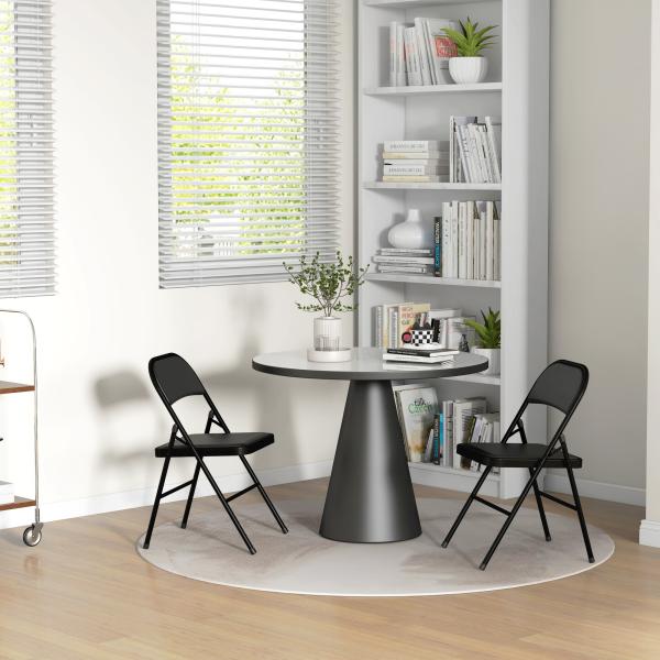 Conjunto de 2 Cadeiras Dobráveis com Encosto e Estrutura de Aço para Sala de Estar escritório Estúdio 45x46x78 cm Preto