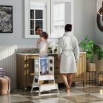 Torre de Aprendizagem para Crianças dos 3 - 6 Anos com Quadro e Grade de Segurança para Cozinha e Casa de Banho 55x52,5x87,5 cm Branco