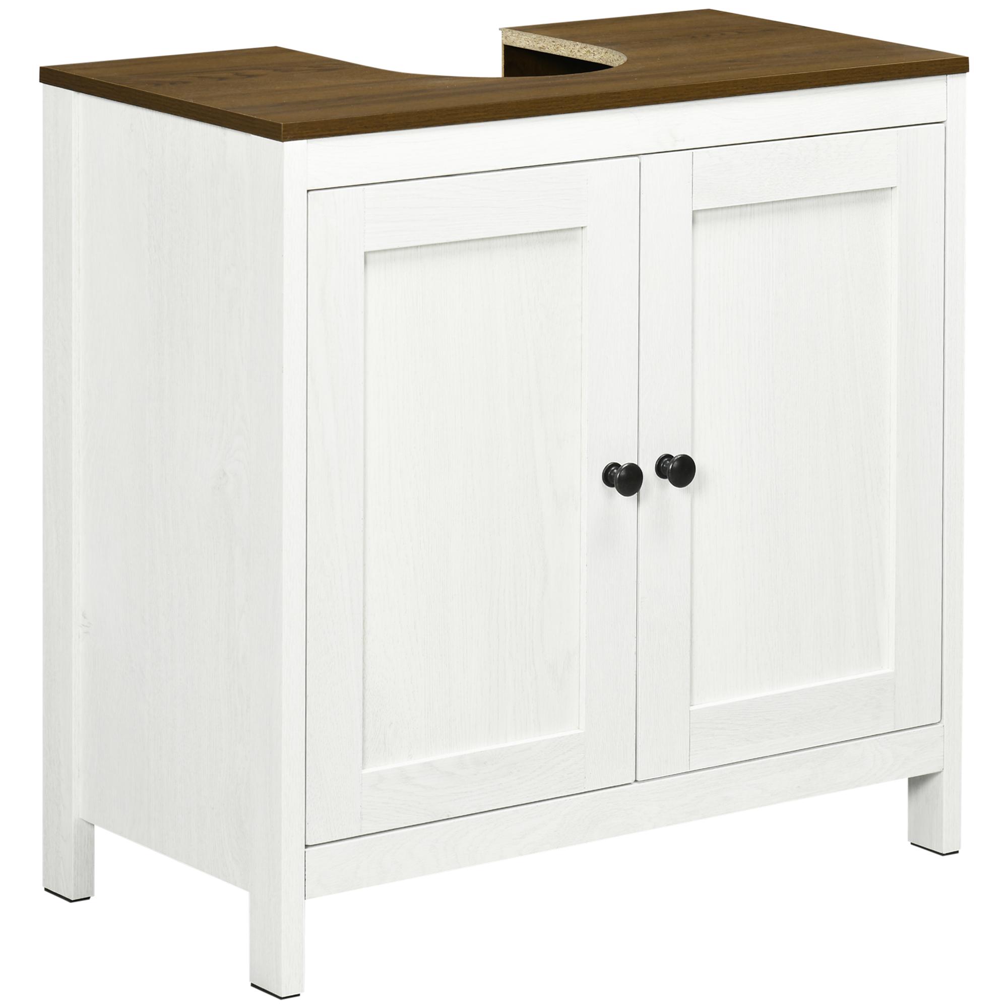 Móvel para Lavatório Pousar de Madeira com 2 Portas e Prateleira Ajustável Estilo Moderno 60x30x60cm Branco e Madeira