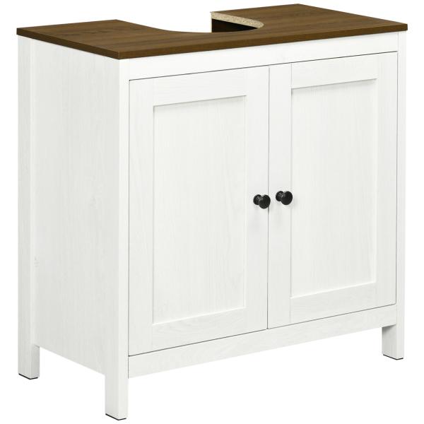 Móvel para Lavatório Pousar de Madeira com 2 Portas e Prateleira Ajustável Estilo Moderno 60x30x60cm Branco e Madeira