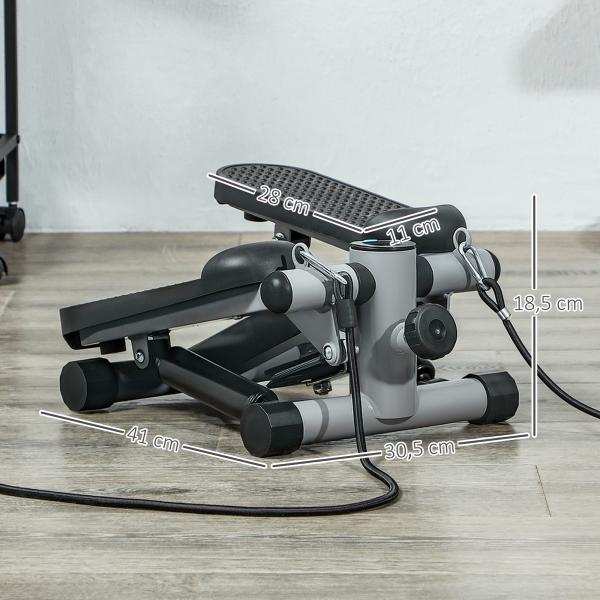 Mini Step Máquina de Step Compacta com Bandas de Resistência Monitor LCD Pedais Antiderrapantes e Ajustáveis em Altura 41x30,5x18,5 cm Cinza