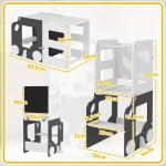 Torre de Aprendizagem 4 em 1 para Crianças em Forma de Carro Convertível em Mesa e Cadeira 58x46x92 cm Branco e Cinza