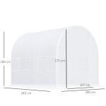 Estufa Tipo Túnel 245x200x200cm com Portas Enroláveis e 4 Janelas Cobertura de PE Estrutura de Metal Branco