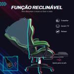 Cadeira Gaming Reclinável até 135° com Suporte Lombar Altura Ajustável Almofada de Cabeça e Apoio para os Pés Retrátil 65x65x121 - 129 cm Preto e Verde
