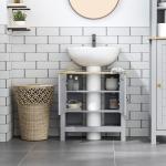 Armário compacto para sob a pia com 2 portas e prateleira interna ajustável Gabinete auxiliar para banheiro 60x30x60 cm Cinza