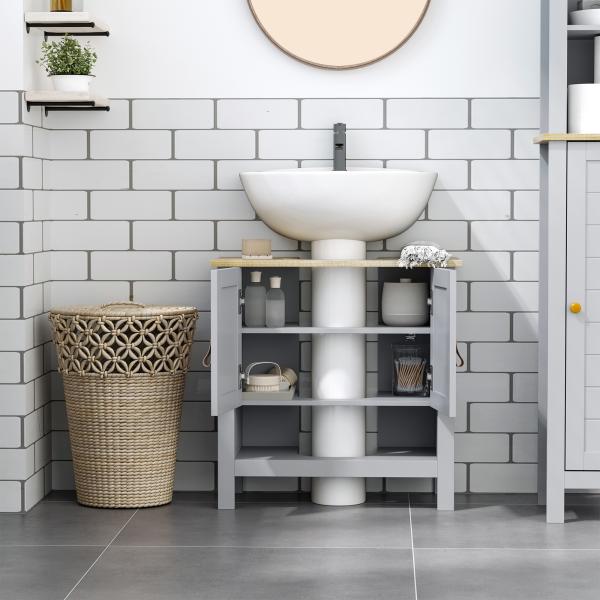 Armário compacto para sob a pia com 2 portas e prateleira interna ajustável Gabinete auxiliar para banheiro 60x30x60 cm Cinza