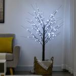 Árvore de Vidoeiro Artificial 150 cm com 96 LEDs Branco Frio, Neve Artificial, Base Metálica e Decoração de Natal Castanha