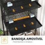 Gaiola Dupla e Empilhável para Pássaros 77x46x164 cm com Rodas Poleiros Bandeja Amovível Comedouros Baloiço e Escada Preto