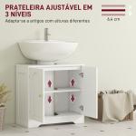 Móvel para Lavatório Pousar com 2 Portas em Arco Puxadores Dourados para Lavatório com ou sem Pedestal 60x30x65 cm Branco